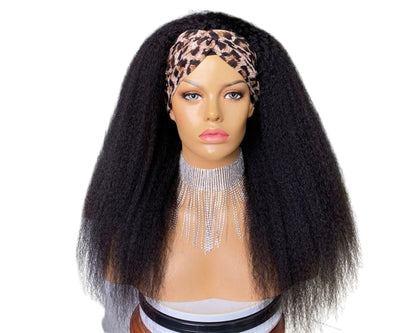 Headband Wig Kinky Straight Human Hair Scarf Wig No GLUE Easy Wear