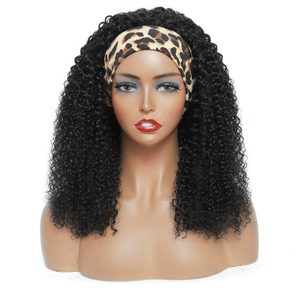 Headband Wig Kinky Curly Human Hair Scarf Wig No GLUE Easy Wear