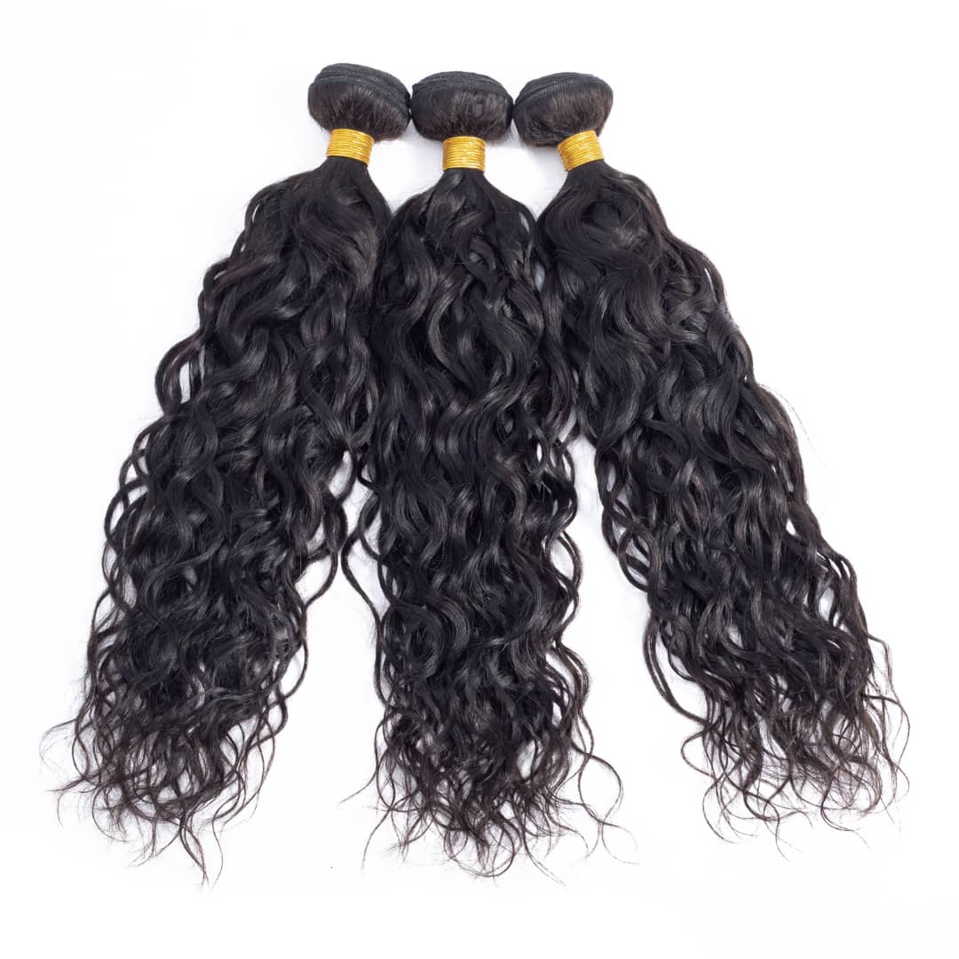 10A Grade 3/4 Water Wave Human Hair bundles with  4x4 Closures & 13x4