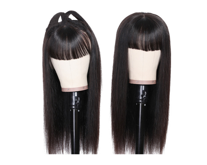 Straight Human Hair Wigs With Bangs Full Machine Made Brazilian Human