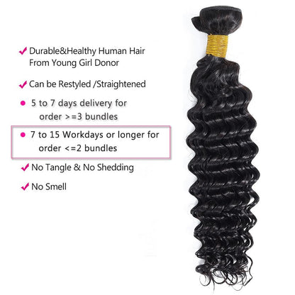 10A Grade 3/4 Deep Wave Human Hair bundles with 4x4 Closures & 13x4 Fr