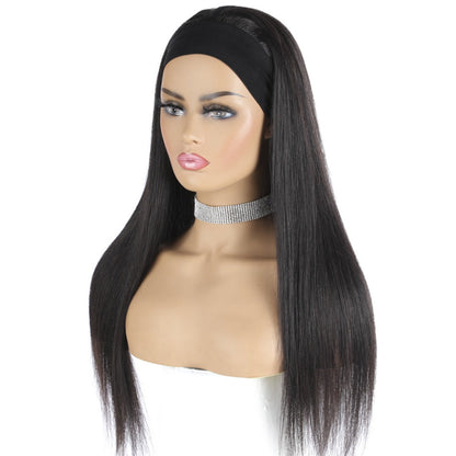 Headband Wig Straight Human Hair Scarf Wig No GLUE Easy Wear for Women