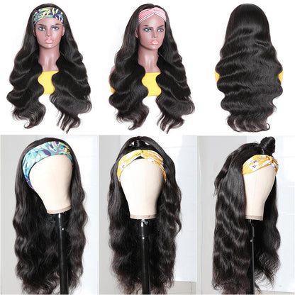 Headband Human Hair Scarf Wig Body Wave No GLUE Easy Wear for Women 18