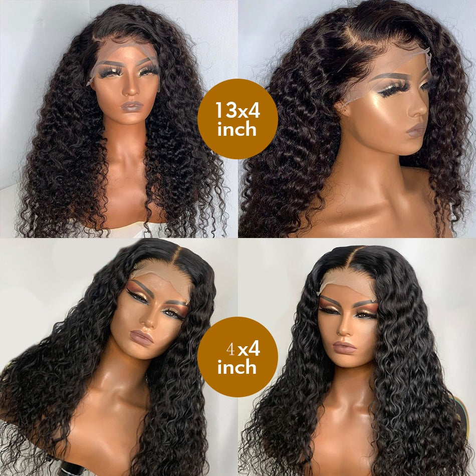 13x4 HD Transparent Lace Frontal Deep Wave Human Hair Wigs 200% Densit