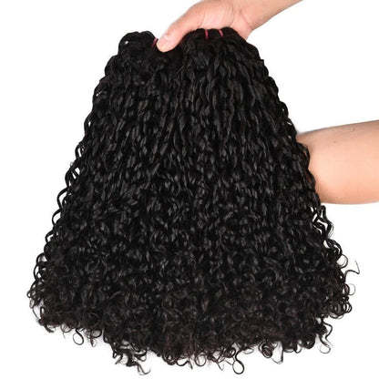 10A Grade Brazilian Pissy Curly Fumi Human Hair 3/4  Bundles With 4x4