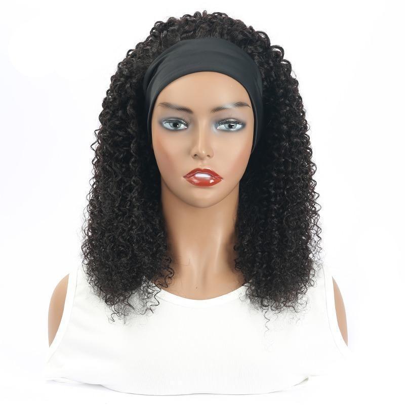 Headband Wig Kinky Curly Human Hair Scarf Wig No GLUE Easy Wear