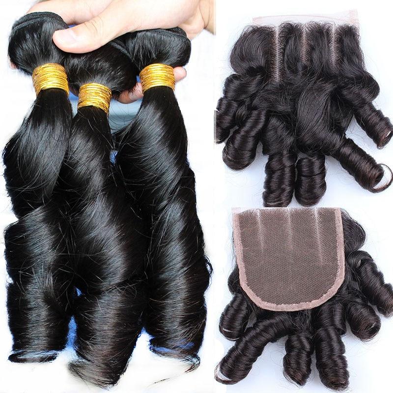 10A Grade 3/4 Romance Curl Fumi Human Hair bundles with 4x4 Closures &